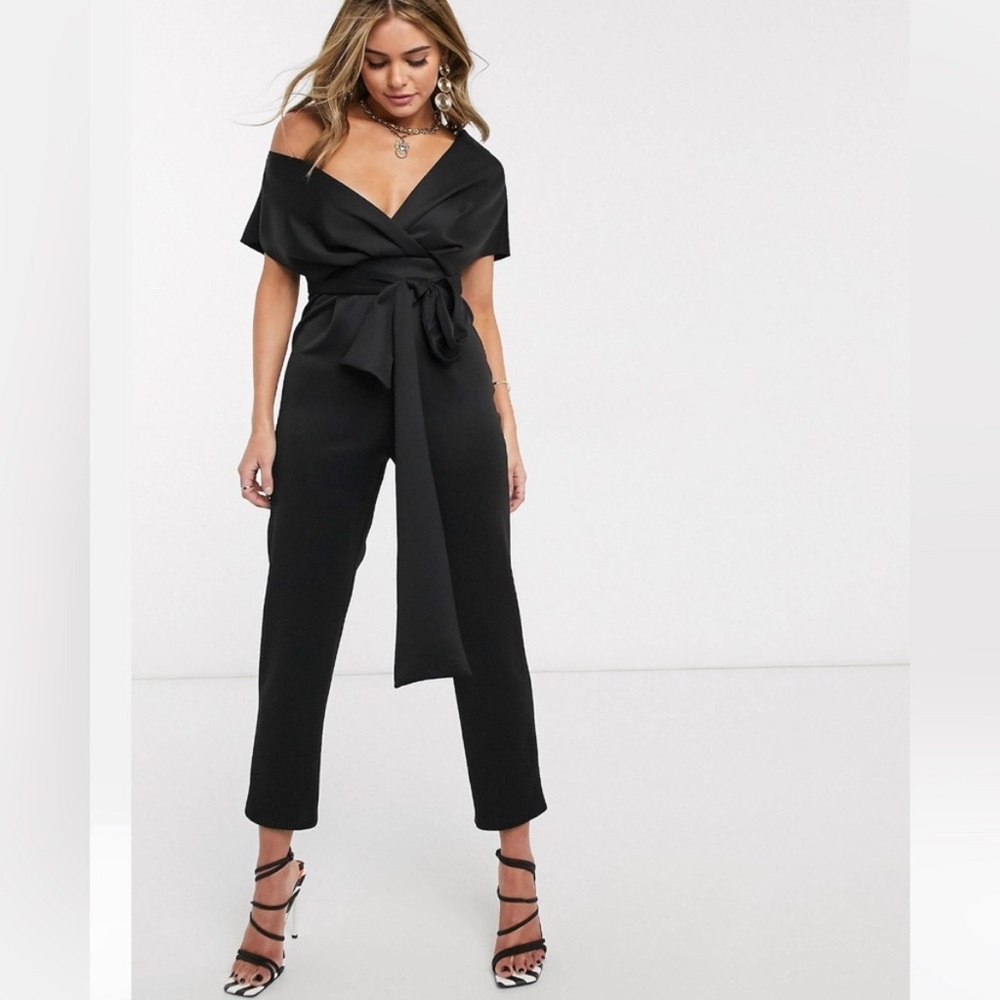 Asos fallen shoulder black jumpsuit